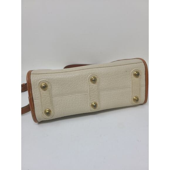 Vtg 90s Dooney Bourke Cream Brown All Weather Leather Crossbody Purse Turnlock - Picture 8 of 16